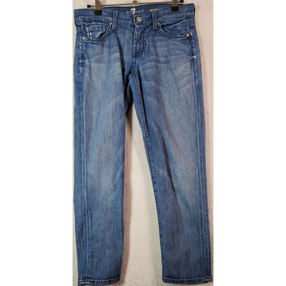 7 For All Mankind Jeans Womens Size 26 Blue Denim Cotton Flat Front Straight Leg - Picture 1 of 16
